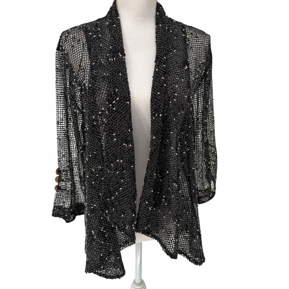 Lulu B Black with White Specks Open Weave Fishnet Cardigan Medium